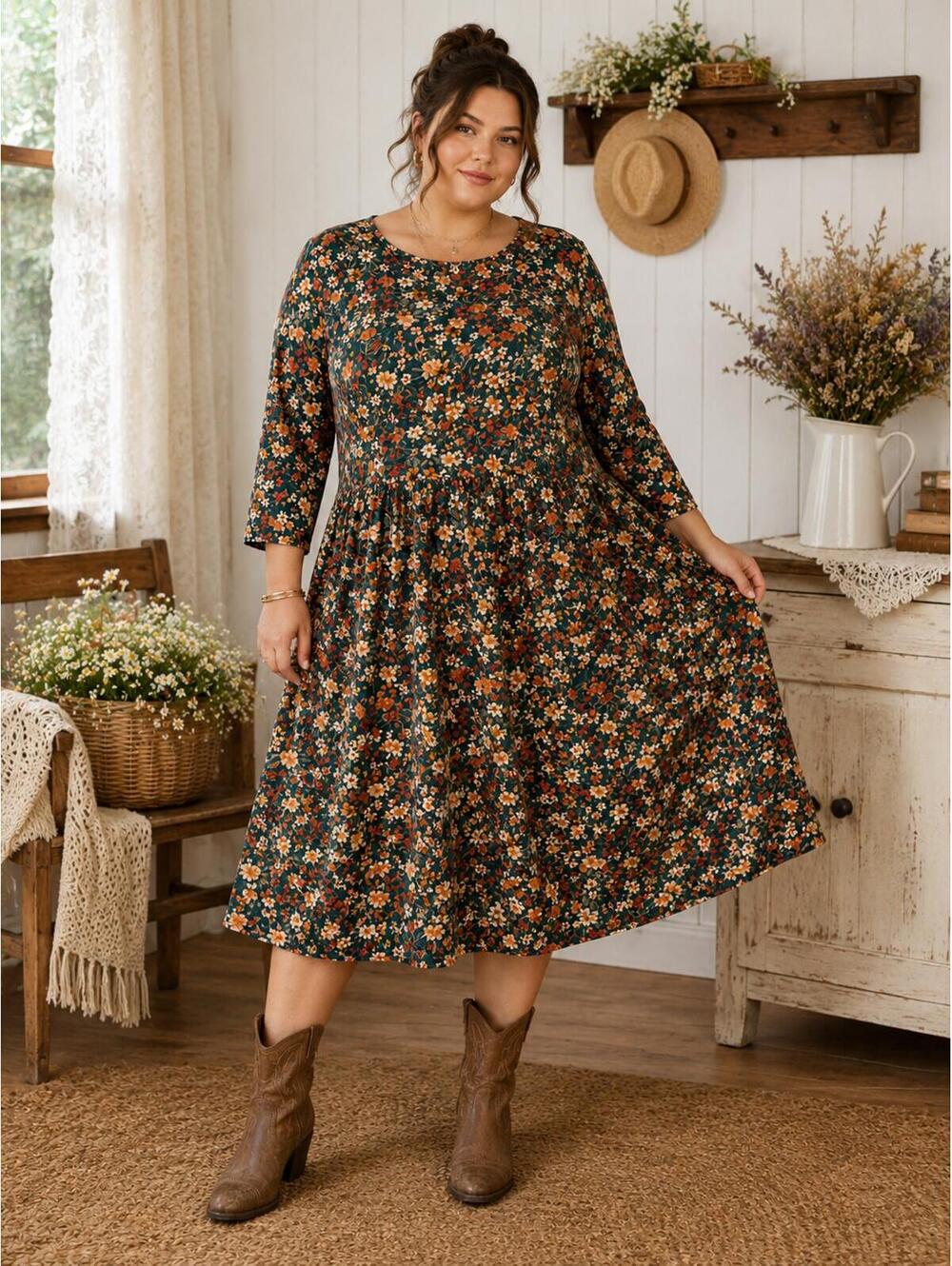 Emery Rose XL Cottagecore Floral Midi Dress Prairiecore Farmhouse Boho Romantic